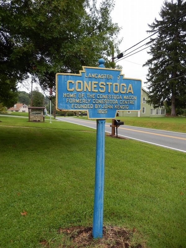 Conestoga Marker (<i>tall view; Main Street in background</i>) image. Click for full size.