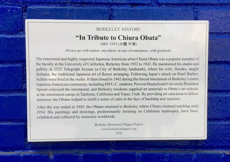 "In Tribute to Chiura Obata" Marker image. Click for full size.