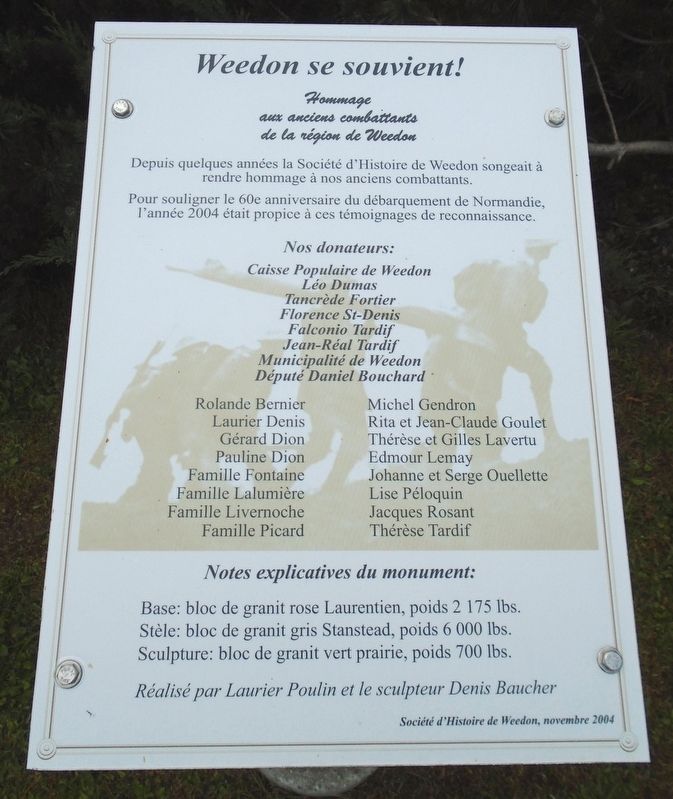 <i>Weedon Se Souvient!</i> [Weedon Remembers!] Marker image. Click for full size.