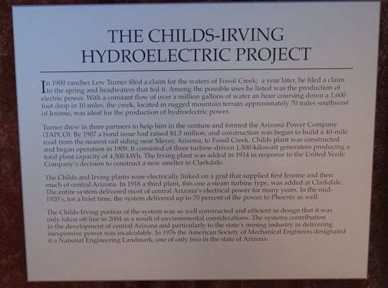 The Childs-Irving Project-Hydroelectric Project Marker image. Click for full size.