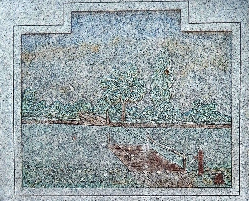 Marker detail: Ferry - artwork inscribed on granite image. Click for full size.