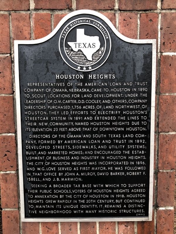 Houston Heights Marker. Click for full size. Houston Heights Marker image. Click for full size.