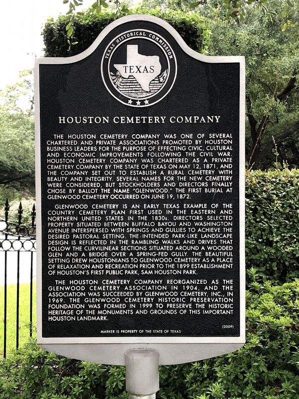 Houston Cemetery Company Marker. Click for full size. Houston Cemetery Company Marker image. Click for full size.