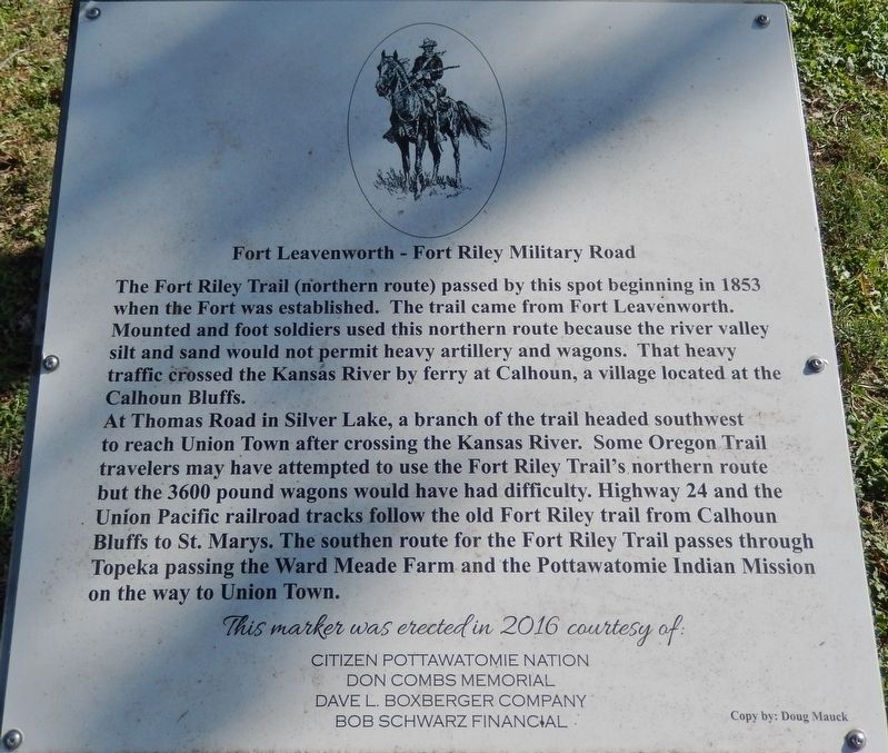 Fort Leavenworth - Fort Riley Military Road Marker image. Click for full size.