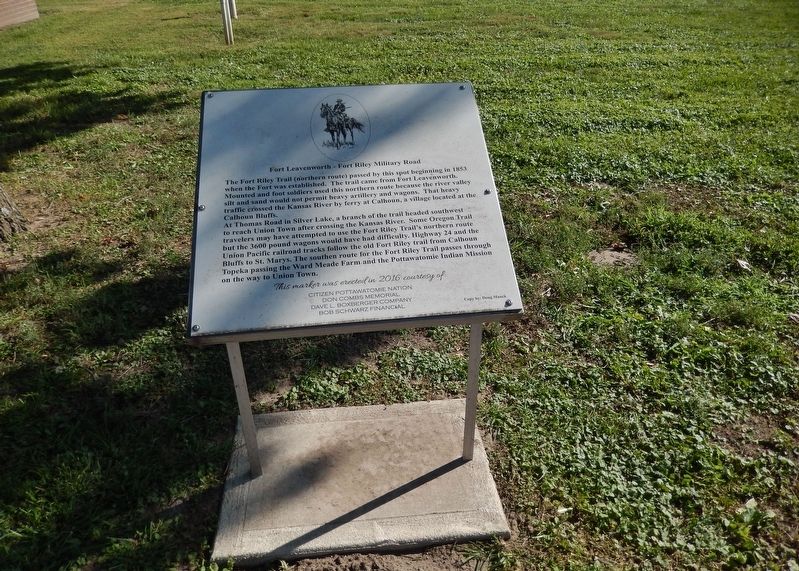 Fort Leavenworth - Fort Riley Military Road Marker (<i>tall view</i>) image. Click for full size.