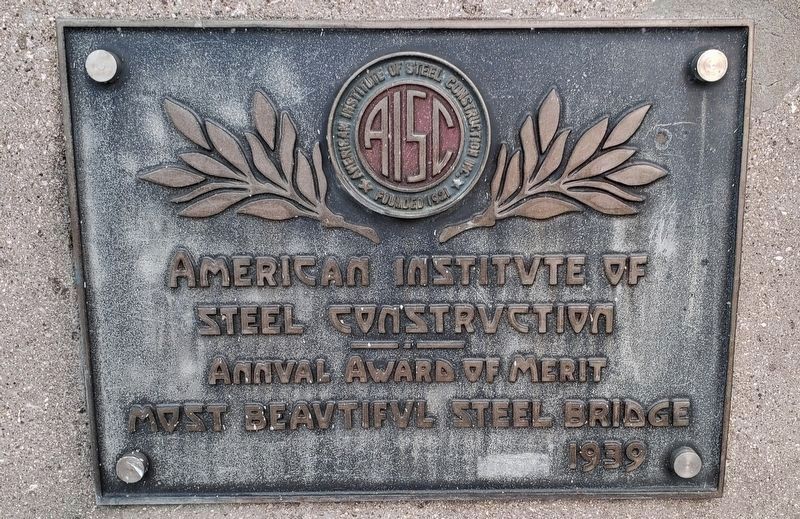 Second Avenue Bridge 1939 AISC Award (<i>mounted on bridge near control house</i>). Click for full size. Second Avenue Bridge 1939 AISC Award (<i>mounted on bridge near control house</i>) image. Click for full size.