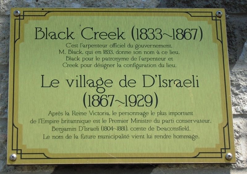 Black Creek... dupuis 1867, D'Israeli Marker image. Click for full size.
