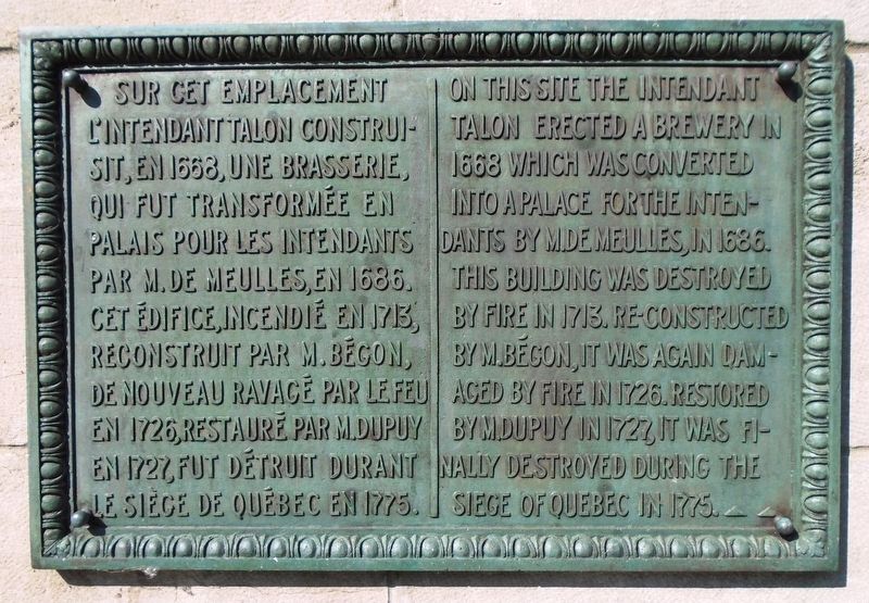 Site du palais de l'intendant / Intendant's Palace Site Marker. Click for full size. Site du palais de l'intendant / Intendant's Palace Site Marker image. Click for full size.