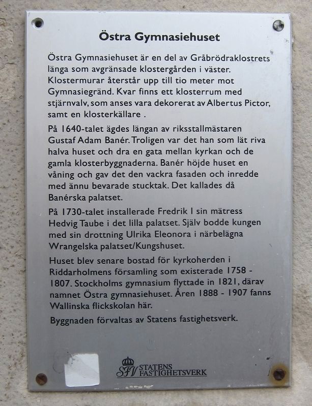 Östra Gymnasiehuset / Eastern High School building Marker. Click for full size. Östra Gymnasiehuset / Eastern High School building Marker image. Click for full size.