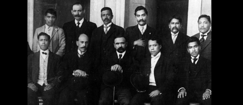 Aquiles Serdn (seated second from left) and Madero in Puebla image. Click for full size.
