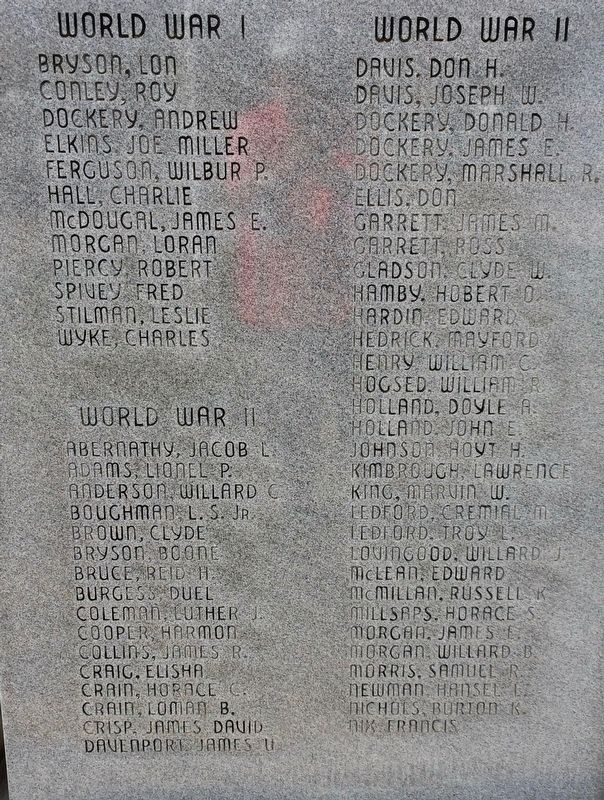 Cherokee County Veterans Memorial left side (World War I & II) image. Click for full size.