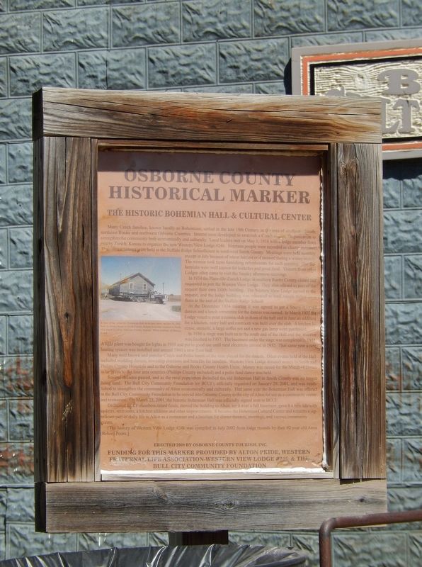 The Historic Bohemian Hall & Cultural Center Marker (<i>wide view; showing frame mounting</i>) image. Click for full size.