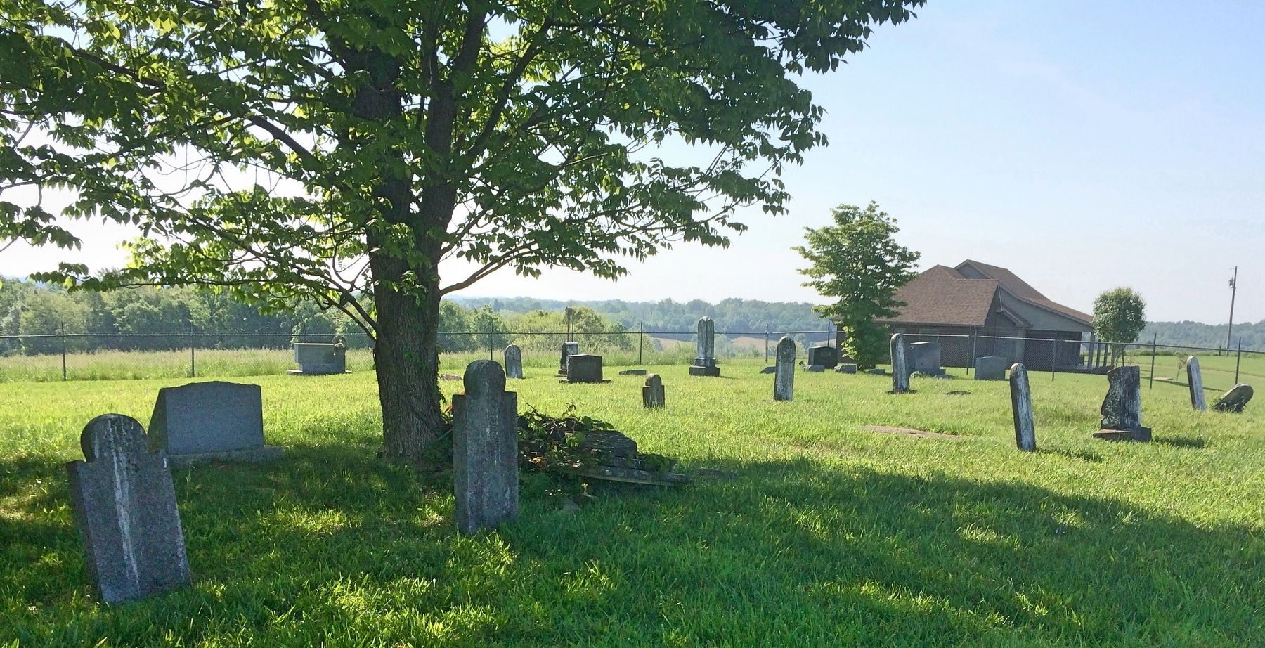 View of marker on left in the Stockton-Ray Cemetery. image. Click for full size.