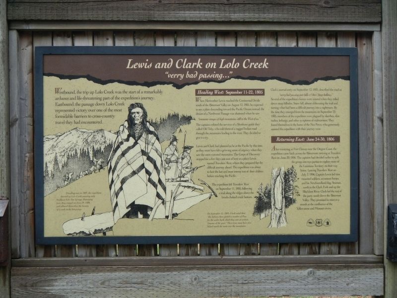 Lewis and Clark on Lolo Creek Marker. Click for full size. Lewis and Clark on Lolo Creek Marker image. Click for full size.