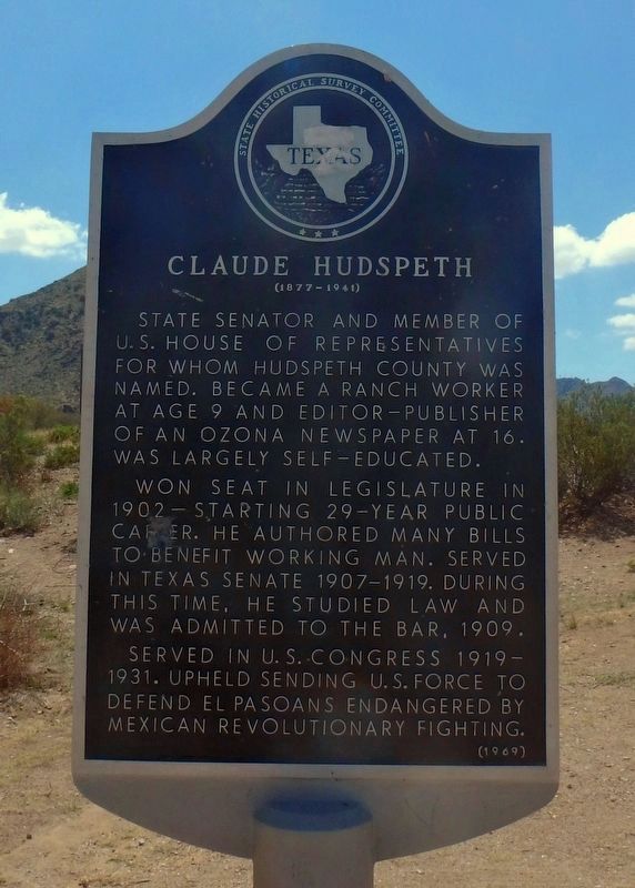 Claude Hudspeth Marker. Click for full size. Claude Hudspeth Marker image. Click for full size.