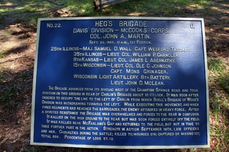 Heg's Brigade Marker image. Click for full size.