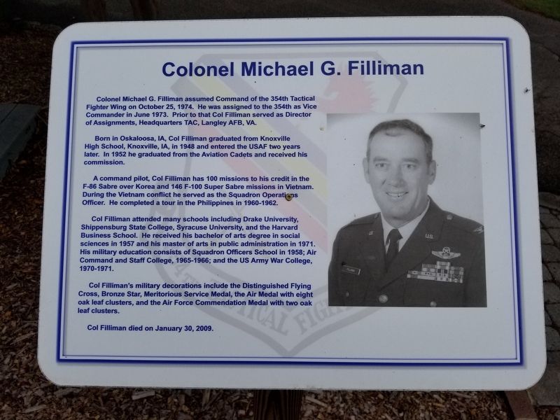 Colonel Michael G. Filliman Marker. Click for full size. Colonel Michael G. Filliman Marker image. Click for full size.