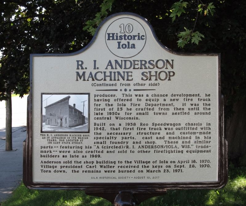 R. I. Anderson Machine Shop Marker. Click for full size. R. I. Anderson Machine Shop Marker image. Click for full size.