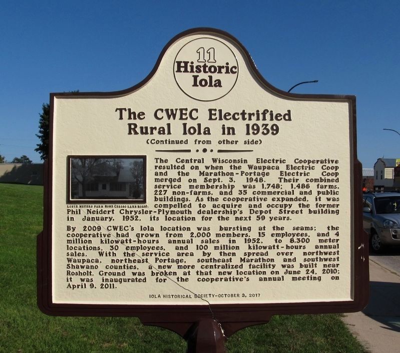 The CWEC Electrified Rural Iola in 1939 Marker image. Click for full size.
