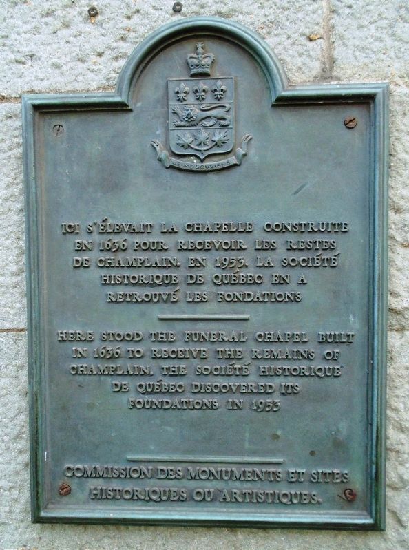 Chapelle funéraire de Champlain / Champlain's Funeral Chapel Marker. Click for full size. Chapelle funéraire de Champlain / Champlain's Funeral Chapel Marker image. Click for full size.