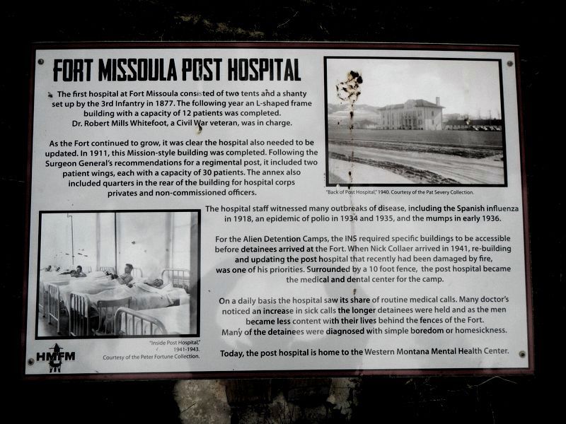 Fort Missoula Post Hospital Marker. Click for full size. Fort Missoula Post Hospital Marker image. Click for full size.