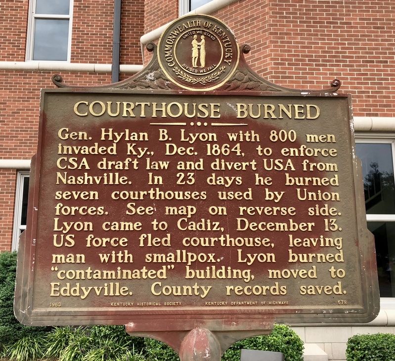 Courthouse Burned Marker (front) image. Click for full size.