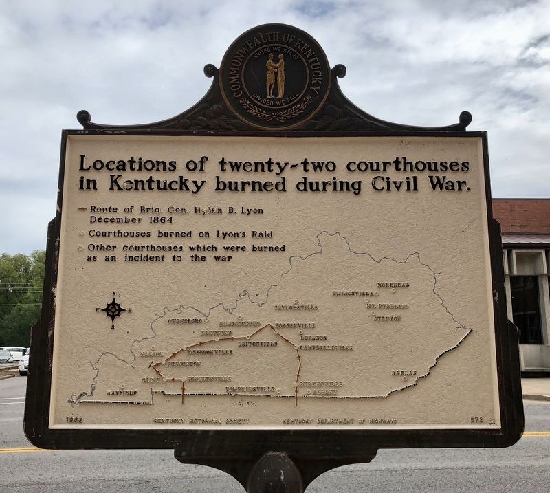 Marker (reverse) showing courthouse locations burned in Kentucky during Civil War. image. Click for full size.