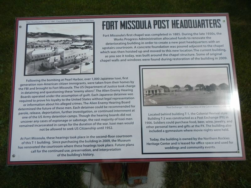 Fort Missoula Post Headquarters Marker image. Click for full size.