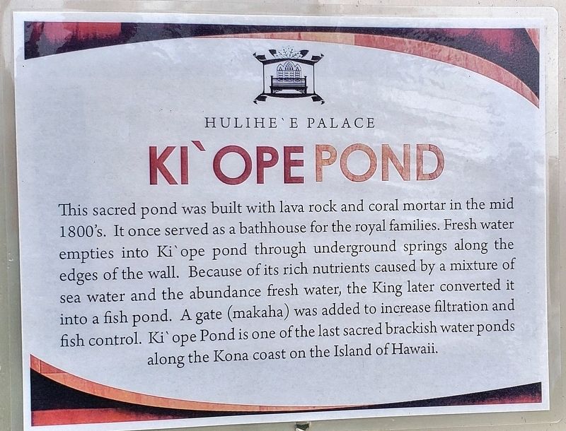 Ki'ope Pond Marker. Click for full size. Ki'ope Pond Marker image. Click for full size.