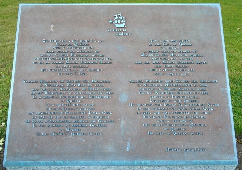 Parc Samuel-Holland / Samuel Holland Park Marker. Click for full size. Parc Samuel-Holland / Samuel Holland Park Marker image. Click for full size.