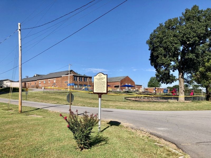 View of marker looking southwest towards the Coopertown Elementary School. image. Click for full size.