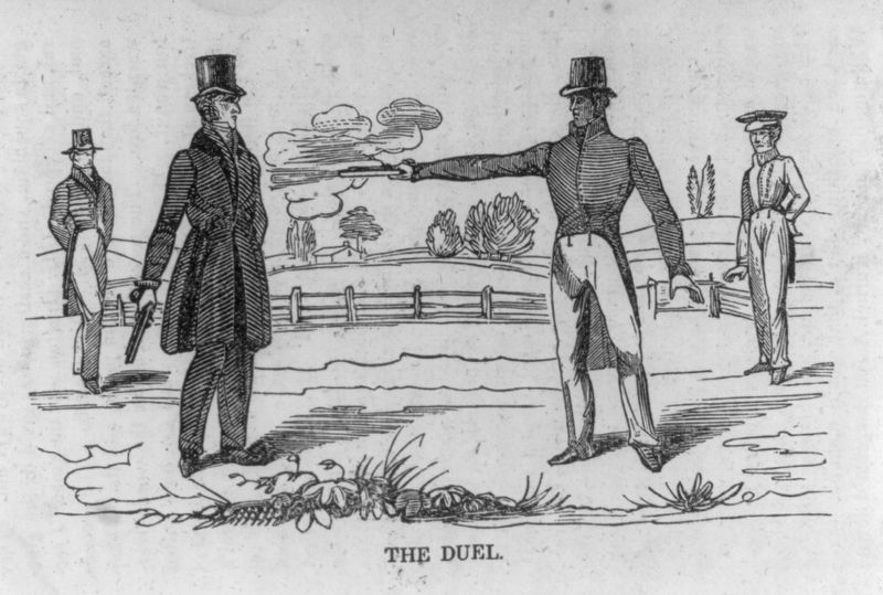 Jackson-Dickinson Duel print from woodcut. image. Click for full size.