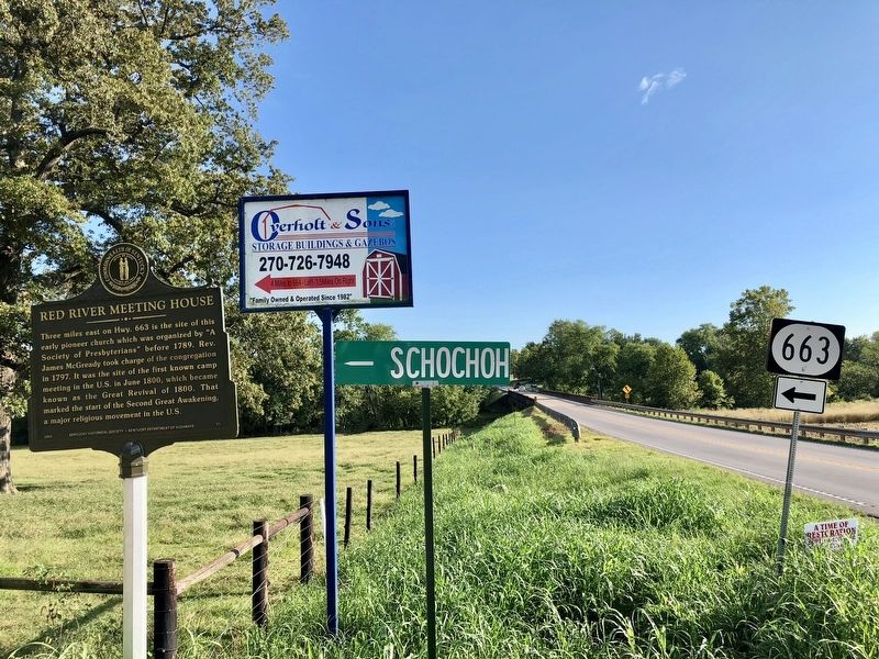 Red River Meeting House Marker looking south on U.S. 431 towards Adairville. image. Click for full size.