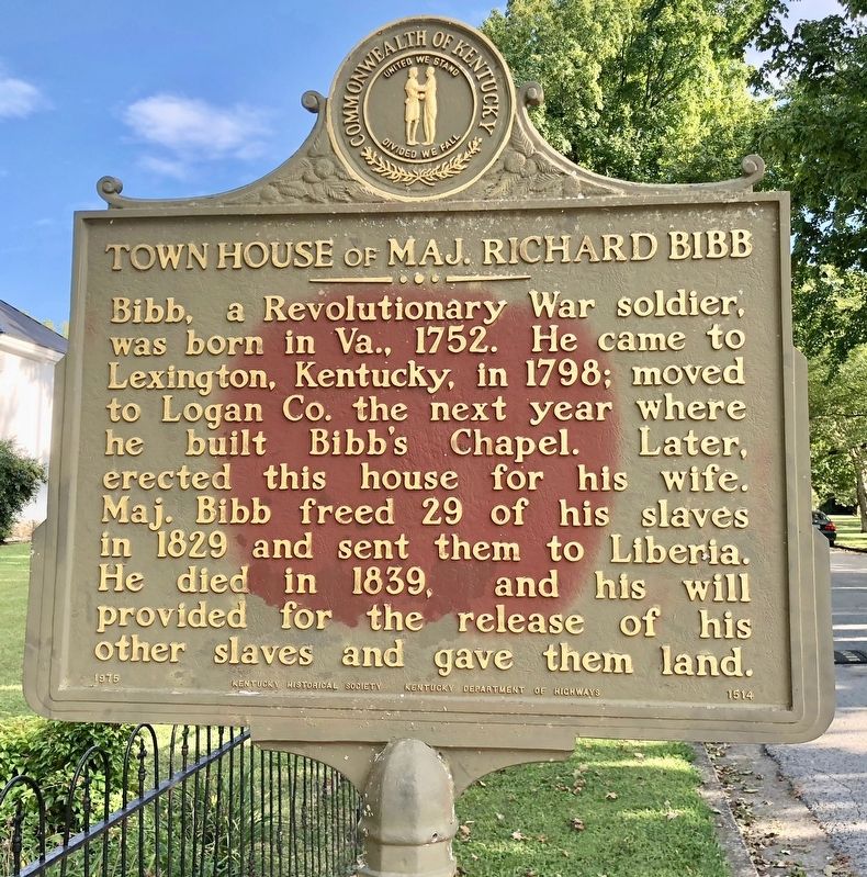 Townhouse <small>of</small> Maj. Richard Bibb Marker image. Click for full size.