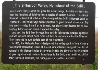 Bitterroot Valley, Homeland of the Sel Marker image. Click for full size.