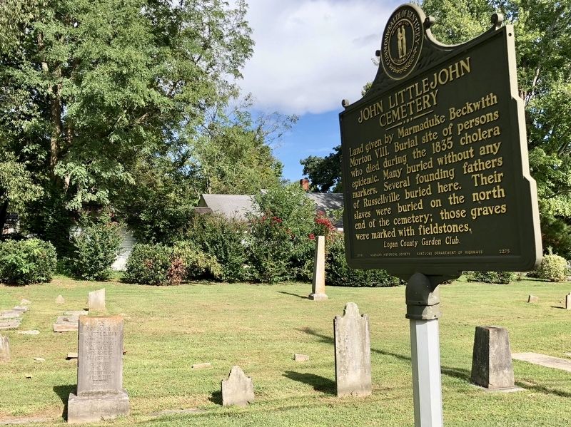 John Littlejohn Cemetery, marker and his grave (on left foreground). image. Click for full size.
