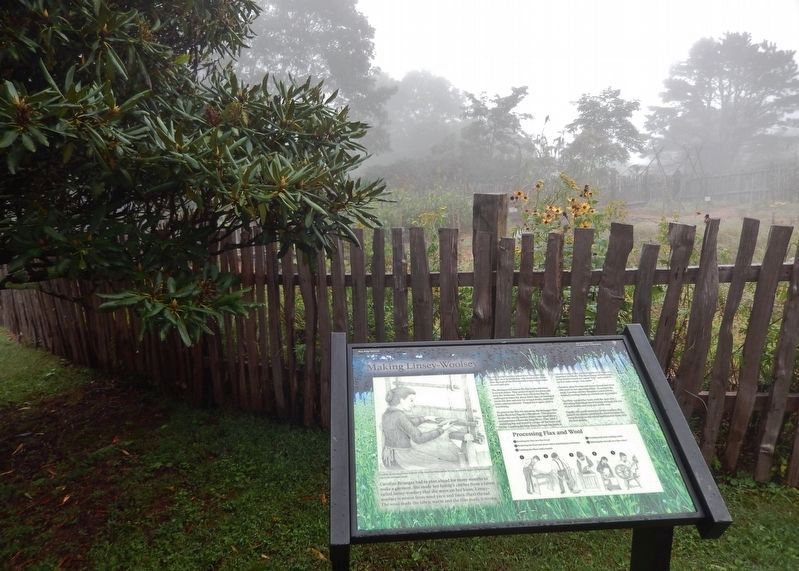 Making Linsey-Woolsey Marker (<i>wide view; Brinegar garden in background</i>). Click for full size. Making Linsey-Woolsey Marker (<i>wide view; Brinegar garden in background</i>) image. Click for full size.