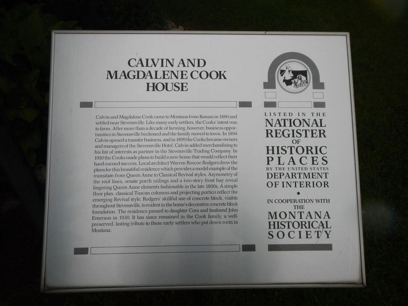 Calvin and Magdalene Cook House Marker image. Click for full size.