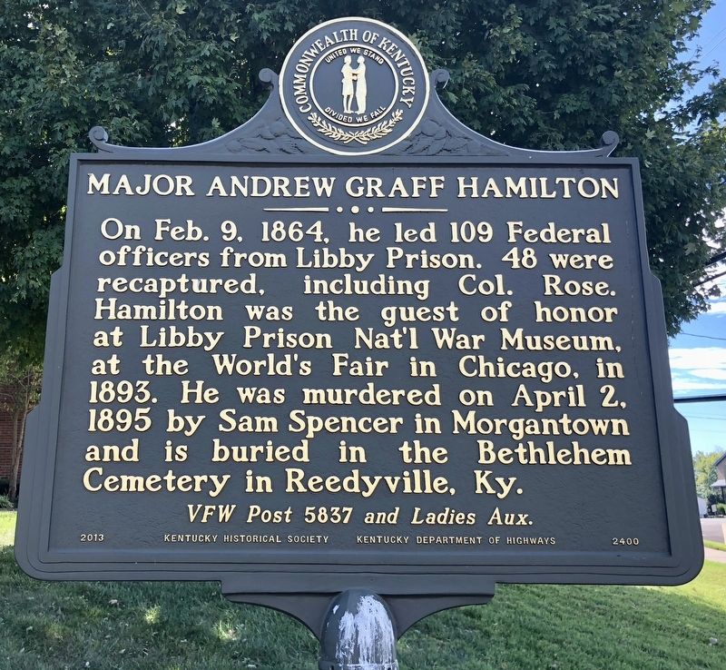 Major Andrew Graff Hamilton Marker (reverse). Click for full size. Major Andrew Graff Hamilton Marker (reverse) image. Click for full size.