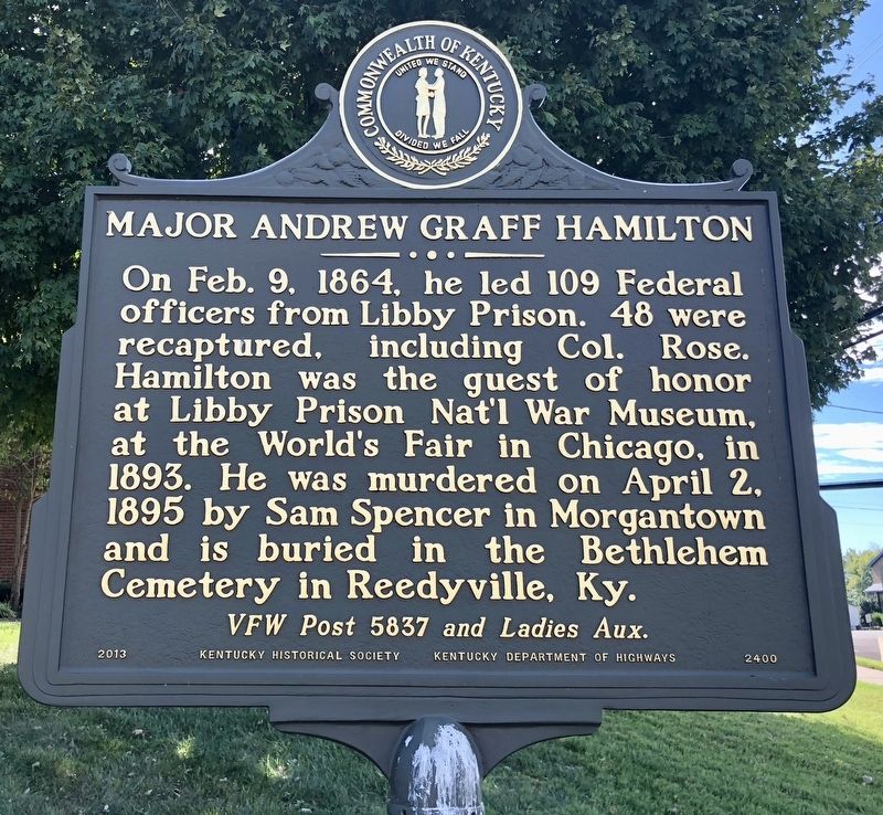 Major Andrew Graff Hamilton Marker (reverse) image. Click for full size.