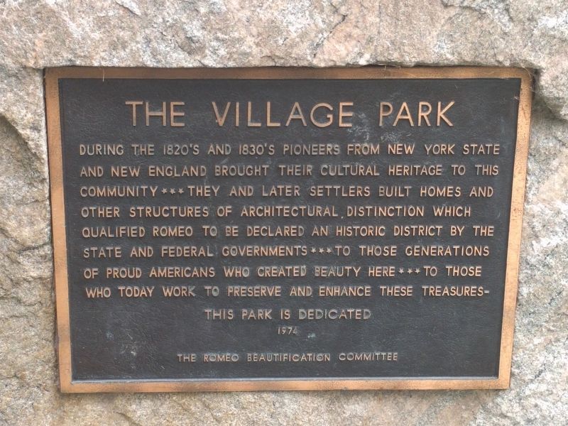 The Village Park Marker. Click for full size. The Village Park Marker image. Click for full size.