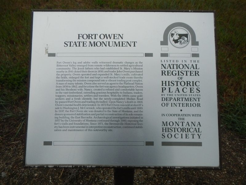Fort Owen State Monument Marker image. Click for full size.
