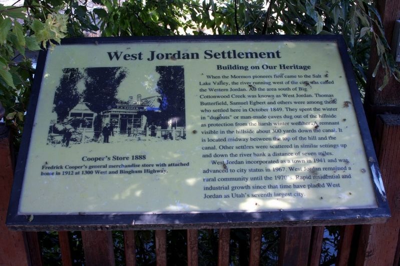 West Jordan Settlement Marker. Click for full size. West Jordan Settlement Marker image. Click for full size.