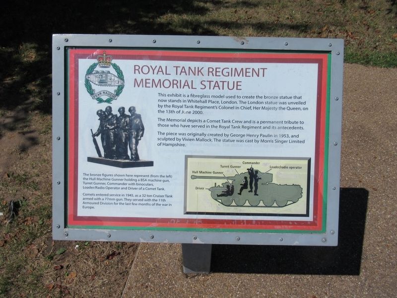 Royal Tank Regiment Memorial Statue Marker. Click for full size. Royal Tank Regiment Memorial Statue Marker image. Click for full size.