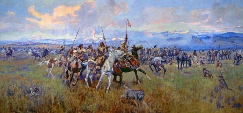 “Lewis and Clark meet the Indians at Ross Hole.” by Charles M. Russell. Click for full size. “Lewis and Clark meet the Indians at Ross Hole.” by Charles M. Russell image. Click for full size.
