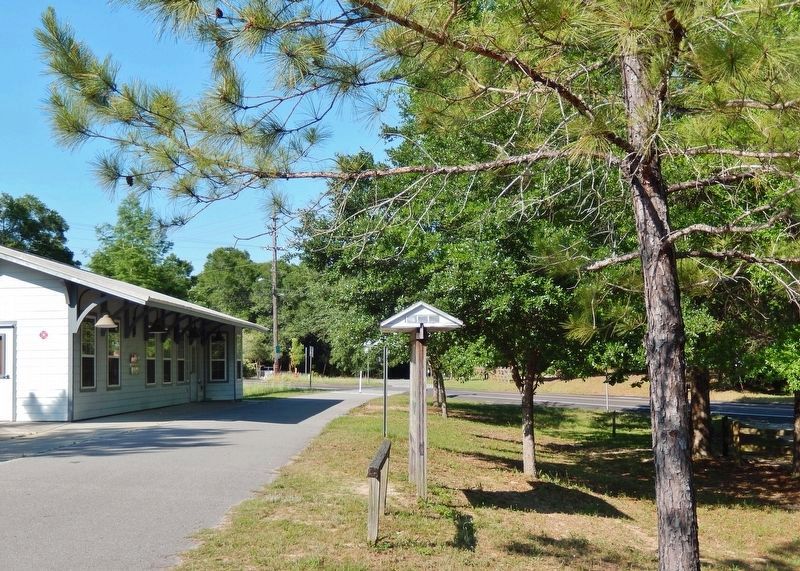 Blackwater Heritage Trail (<i>view north along trail from marker; Visitor Center on left</i>). Click for full size. Blackwater Heritage Trail (<i>view north along trail from marker; Visitor Center on left</i>) image. Click for full size.