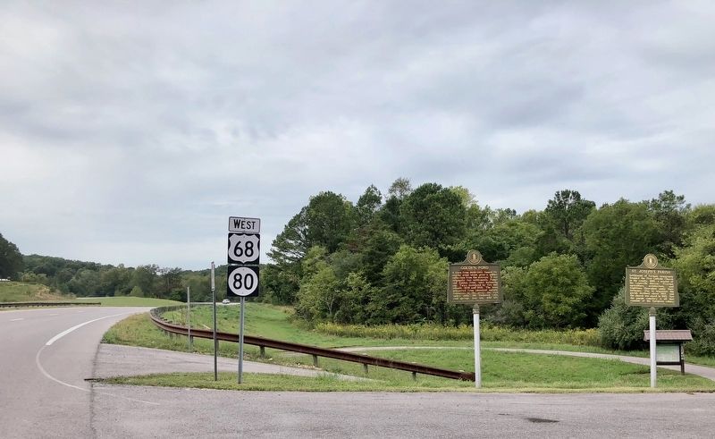 Looking west on U.S. Highway 68 (KY-80), St. Joseph's Parish Marker is on the right. image. Click for full size.