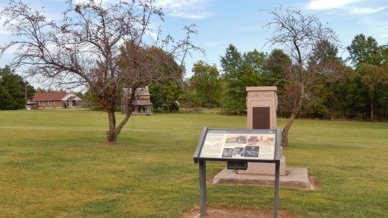The Town of Florida Marker (<i>wide view; Mark Twain Birthplace Monument in background</i>) image. Click for full size.
