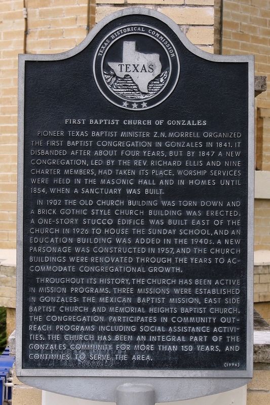 First Baptist Church of Gonzales Marker image. Click for full size.