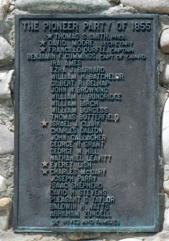 TThe Pioneer Party of 1855 plaque image. Click for full size.